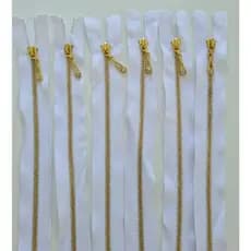 Kit 10 unidades Zíper Branco Metálico Dourado Cursor Strass Destacável 50cm Luxo Jaleco confecção Alta Qualidade
