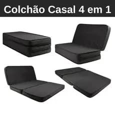 Colchão Dobrável de Casal Sofá Cama Puff Conforto Descanso Leve Densidade 28 Preto 100% de Espumas Prático e Moderno