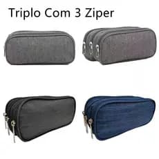 Estojo Escolar Triplo Grande Com 3 Ziperes Tres Compartimentos