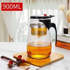 Chaleira Bule Jarra de Vidro 900ML Com Tampa de Chá de um Toque Para Chá Com Infusor Aço Inox