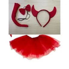 Kit Fantasia Diabinha Sensual Acessório Festa Carnaval Halloween  kit arco e saia 40cm.
