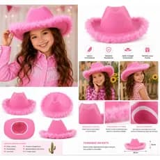 Chapéu Cowgirl Infantil Rosa com Penas Decorativas para Festa Junina e Carnaval  para idade 3-8 anos yuu yh8176