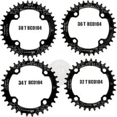 Coroa única Bcd104 bike Roda 32/34/36/38t Circular Bike Snail Narrow Wide 4 furos