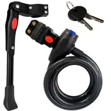Trava Cabo De Aço Cadeado Segurança Bike Moto Espiral Anti-Roubo + Descanso Pezinho Para Bike Lateral com regulagem
