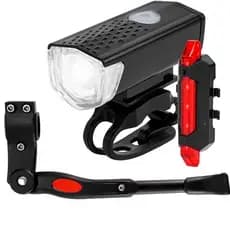 Kit Farol Lanterna para bike + Sinalizador Traseiro Bike Recarregável + Descanso Pezinho Lateral Com Regulagem 20/24/26/