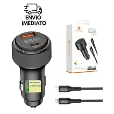 Carregador Veicular 87.5W Carregamento Turbo USB-A USB-C