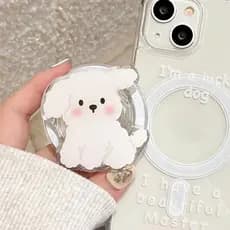 Coreia Bonito Cão Branco Para Magsafe Magnético Telefone Aperto Tok Griptok Suporte iPhone 16 17 promax 15proUniversal D