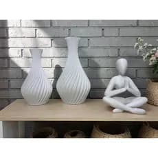 Kit 3 Peças Decorativas Modernas – 2 Vasos Espiral + Escultura Oração Minimalista | Decoração Sala Quarto Aparador Luxo