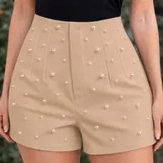 short feminino social cintura alta c/ perolas entrega rápida.
