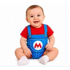 Body Bebê Mario Bros Fantasia Infantil Roupa Temática Personagem Geek Festa Mesversário