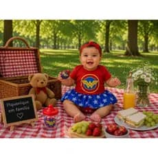 Body Bebê Mulher-Maravilha ideal para ensaio fotográfico