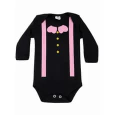 oferta Body Bebê Bita Manga Longa Estampado Suspensório Rosa – 100% Algodão | Menina