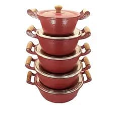 Jogo de Panelas Aluminio Batido Fundido Conjunto Vermelho Craqueado