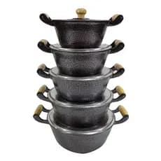 Jogo de Panela de Aluminio Batido Preto Craqueada com Pegador de Madeira