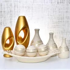 Enfeite 9 Vasos Peça Decorativo Kit Cerâmica Rack Sala Conjunto Completo Trio Casa Centro Mesa Dupla