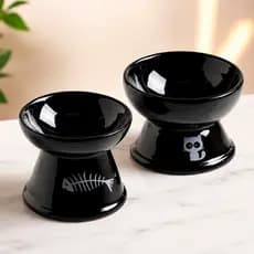 Comedouro para Pet Elevado Gatos Cerâmica Luxo Bebedouro Cerâmica Elevado Higiênico Prático Cachorro
