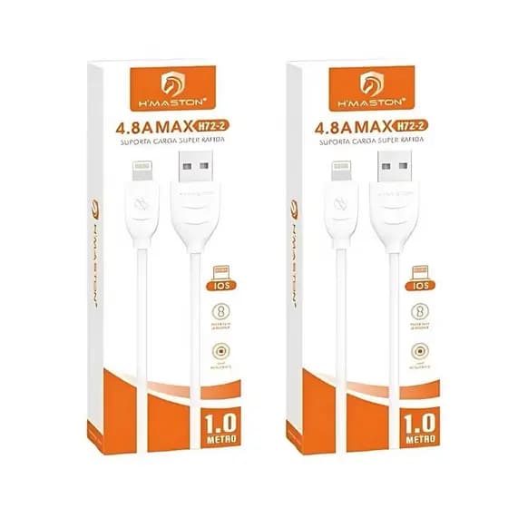 Kit 2 H'Maston V8/Lightning/TipoC Cabo 4.8A Suporta Carregamento Super Rápido E Transmissão De Dados
