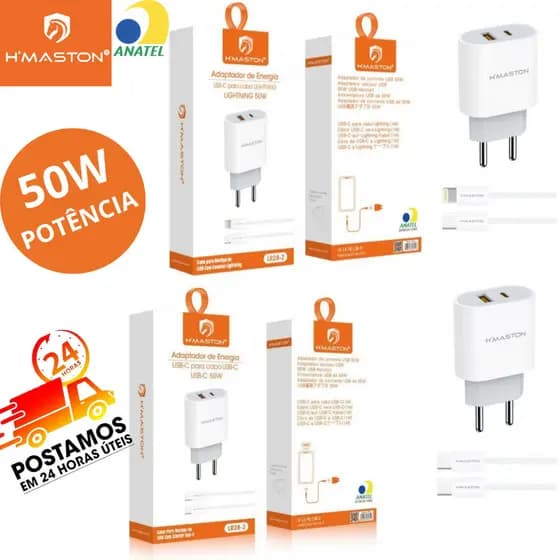 Carregador Fonte e cabo Carga Rápida H"Maston USB + USB-C | iPhone LR28-2/LR28-3