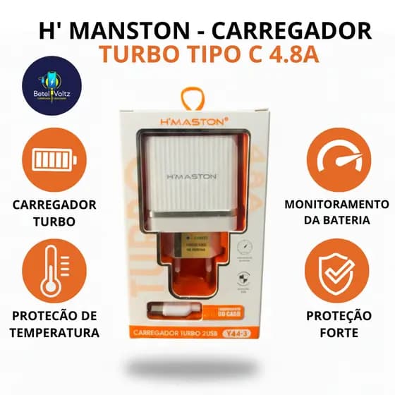 CARREGADOR TURBO 25WH'maston A Gold Anatel + Cabo Tipo C + Lightning Bivolt