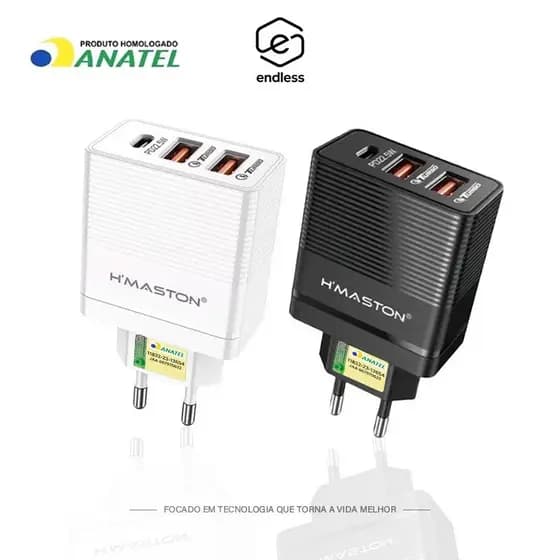 Carregador Rápido TIPO-C +2 USB-A  PD22.5W QC3.0 Carregar Celular Portátil
