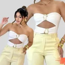 Body maio feminino de suplex com fivela orgânica tomara que caia moda casual verão 2026