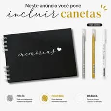 Caderno Scrapbook 15x21cm Preto Capa Dura Com Opção de Canetas de Gel | Álbum DIY Presente Criativo