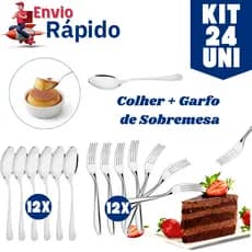 Conjunto Jogo Kit 24/12 Unidades Talheres Aço Inox Garfo e Colher Sobremesa Doces Cozinha Variáveis Utilidades