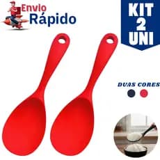 Jogo 2 Colher de Servir Silicone Arroz Utensílio Antiaderente Multiuso Preparar Não Risca Panela