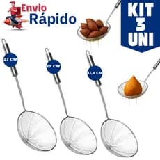 Escumadeiras Inox Profissional 11,5/17 ou 21cm Peneira Para Fritura Cozinha Restaurante Resistente