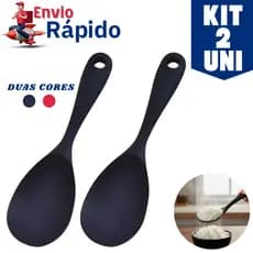 Jogo 2 Colher de Servir Silicone Arroz Utensílio Antiaderente Multiuso Preparar Não Risca Panela