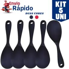 Jogo 5 Colher de Servir Silicone Arroz Utensílio Antiaderente Multiuso Preparar Não Risca Panela