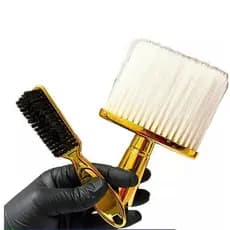 Kit Espanador Macio + Escovinha de Disfarce Dourada Profissional Barbeiro Cabelo