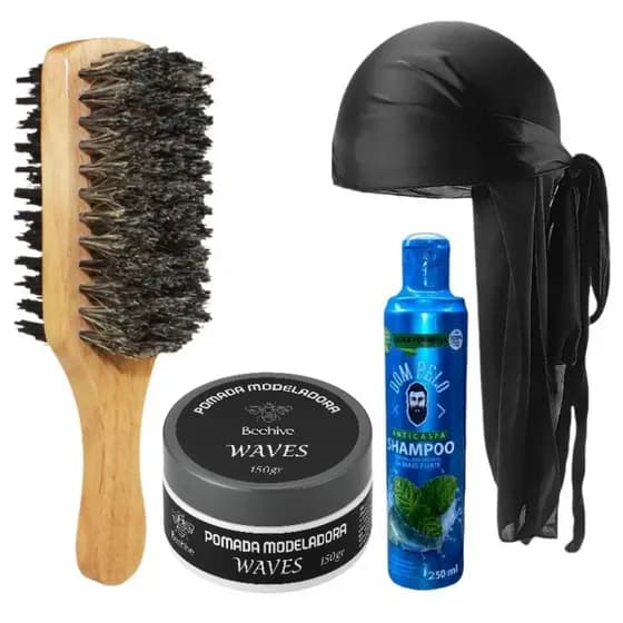 Kit Durags Pomada + Durag + Escova Dupla  + Shampoo - Bandanas Completo