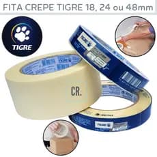 Fita Crepe Tigre Uso Geral 18mm, 24mm ou 48mm x 50mt 2181 Profissional Para Pintura ou Uso Escolar