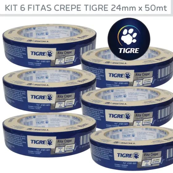 Fita Crepe Tigre Uso Geral 24mmx50mt Media 2181 Fita Crepe Para Pintura Profissional Branca.
