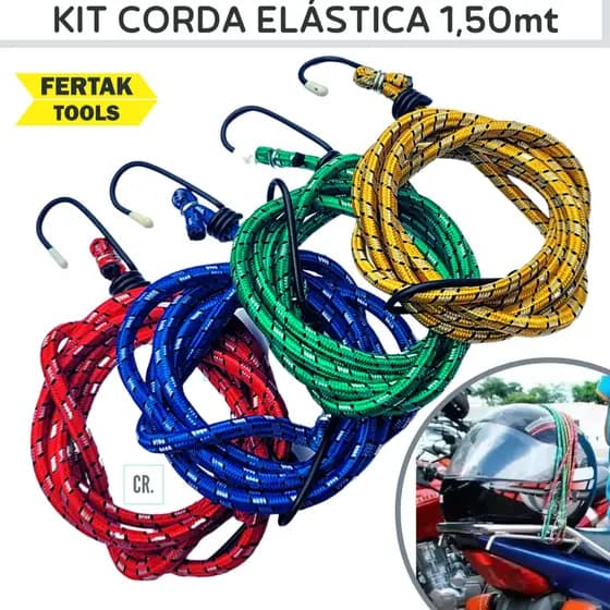 Corda Elástica Para Pagageiro Kit 4, 12 ou 20 Cordas de 1,50mt x 8mm P/ Moto  Bike Estique C Gancho
