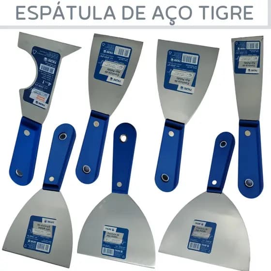 Espátula de Aço Polido Tigre Profissional Multiuso Para Massa,Gesso e Outros Espatula Com Cabo.