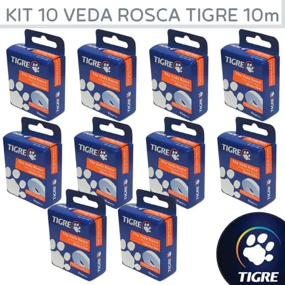 Fita Veda Rosca Tigre 10 Metros Teflon Firlon Para Torneira, Chuveiro e Hidráulicas Em Geral Branca.