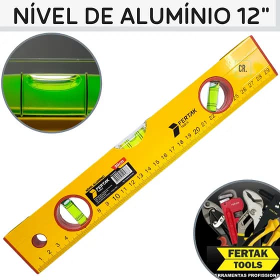 Nível de Alumínio Fertak Tools 12" 30cm Com 3 Bulbos/Bolhas Nivelador Nivel de Mão Para Nivelamento.