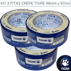 Kit 1, 2 ou 3 Fita Crepe Larga Tigre Uso Geral 48mmx50mt Kit Com 3un 2181 Fita Adesiva Para Pintura de Casa