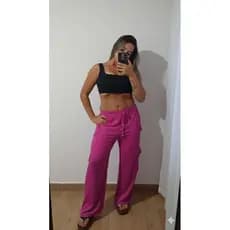 calça pantalona aladim bolso cargo, com ajuste na cintura e na barra (cordão)