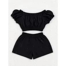Conjunto Infantil Feminino Blogueirinha Premium Luxo Preto Cavalo Marinho Cropped E Short Confortável Moda Verão Menina