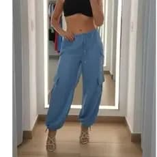 Calça Aladim Feminina Pantalona Cargo Cintura e Barra Ajustável Confortável