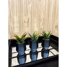 kit 3 vasos de gesso hexagonal com plantas artificiais (tipo suculenta)