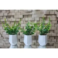 kit 3 vasos de gesso hexagonal com plantas artificiais, mini vasos, plantinha, folhagem