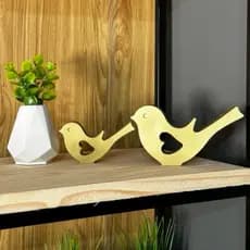 kit casal de pássaros de gesso, objetos decorativos, passarinhos formato coração, vasinho com plantinha artificial