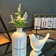 kit Bird de gesso, vaso canelado garrafa com planta artificial + pássaro
