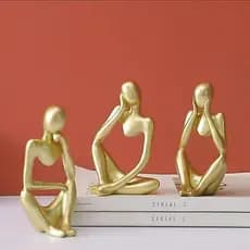 Trio de Estátuas de Arte, Pensador, escultura moderna, abstrata, nórdico, gesso