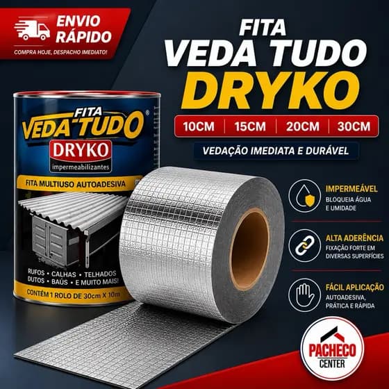 Fita Aluminio Vedação Vazamentos Veda Tudo Manta Veda Laje Telhado Telhas 10cm - 15cm - 20cm POR METRO