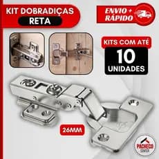 Kit Dobradiça Aço Reta Porta Armário Móveis 26mm 2 4 6 8 ou 10 Unidades - ESCOLHA!